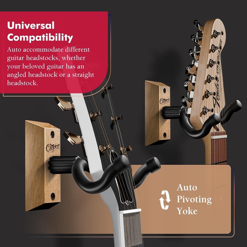 ClefArc Guitar Wall Mount Red Oak - 2 Pack U-Shape Guitar Wall Hangers, Guitar Picks, Pick Holder, Guitar Stand Wall, Wood Guitar Hanger, Gifts for Guitarists, with 6 Assorted Guitar Picks - Image 4